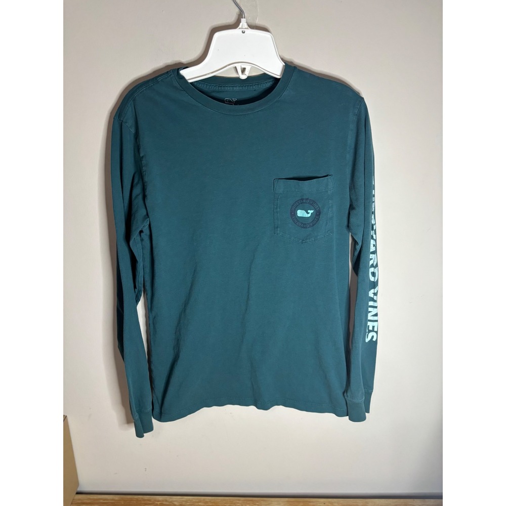 Vineyard Vines Mens XS Teal Green Long Sleeve Pocket T-Shirt Whale‎ Logo Graphic